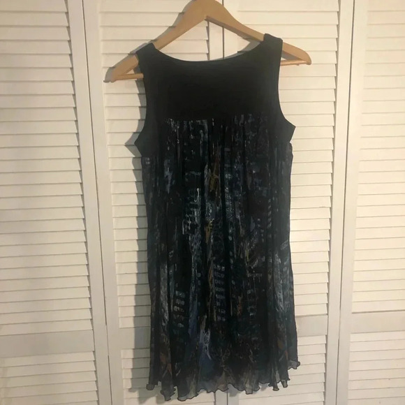 Vivienne Tam Abstract Blue Black Sleeveless Lined Mini Shift Dress Artsy Size S - Picture 9 of 10